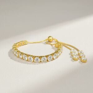 14k Gold Over 925 Sterling Silver Moissanite Adjustable 4-9 Long Bracelet 5.11mm